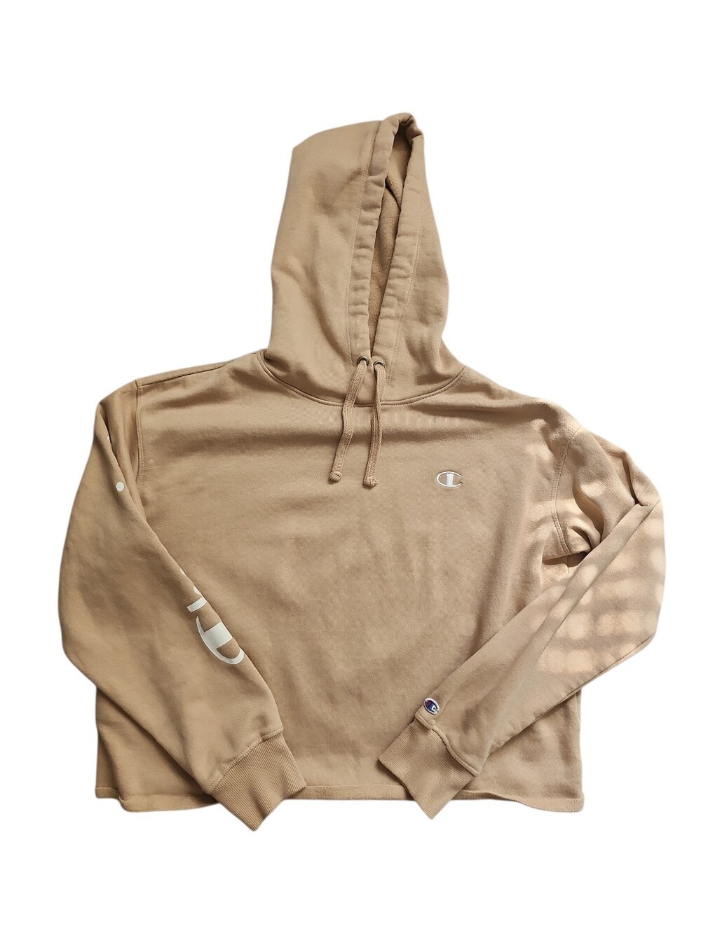Champion Womens Tan Cropped Hooded Sweatshirt‎ Size Large